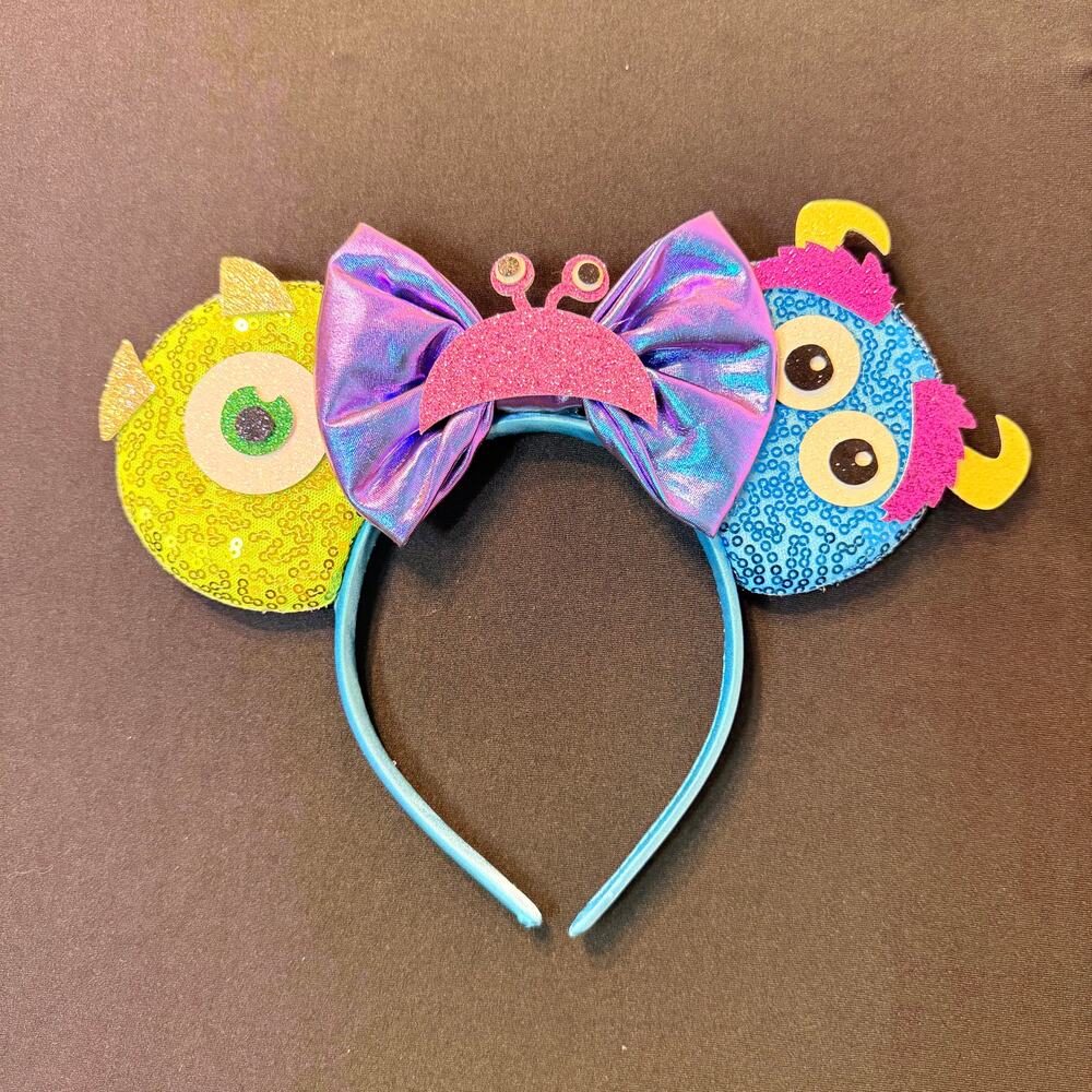 Brand New Handmade Monsters Inc Mike Sulley Boo Sequin Mouse Ears Headband